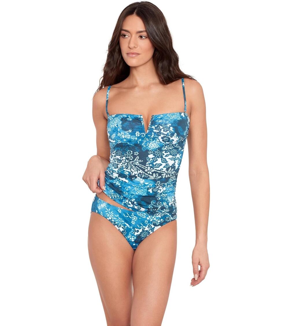 Lauren Ralph Lauren Women Indigo Patchwork V-Wire Bandeau Tankini Top Size US 6